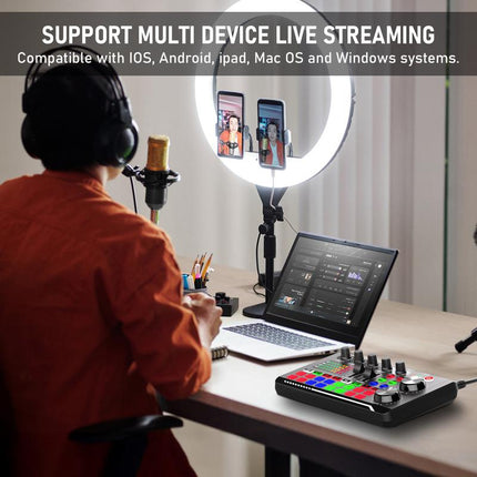 Facmogu F998 Live Sound Card Audio Mixer, Podcast Audio Interface with DJ Mixer Effects, Voice Changer with Sound Effects for Live Streaming, Recording, and Gaming，Live Streaming Microphone Audio Bundle