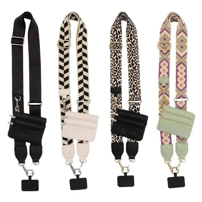 Phone Strap with Zippered Pouch for Women, Adjustable Cellphone Lanyard Crossbody with Wallet ,Clip and Go Strap for Phone