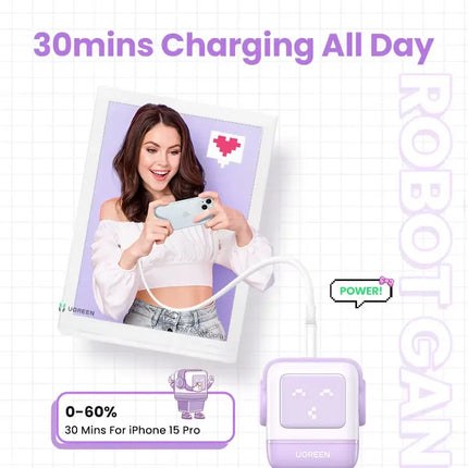 65W Gan Charger Uno Robot Design Quick Charge 4.0 3.0 PPS for Iphone 17 16 Pro Macbook Air Laptop Tablet PD Fast Charger