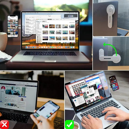 2024 Magnetic Laptop Phone Holder Computer Monitor Side Cell Phone Slim& Foldable For iPhone 14 13 12 Series Case and All Phone - AIcomStore