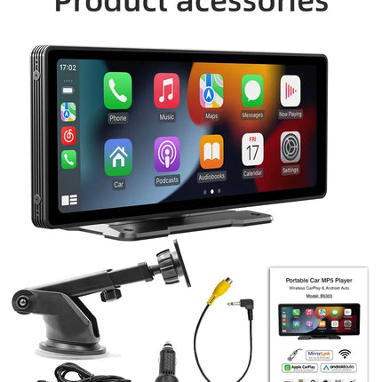 10.26 Inch Car Monitor Wireless Carplay /Android-Auto HD Screen Camera Bluetooth FM Transmitter USB TF Video Player