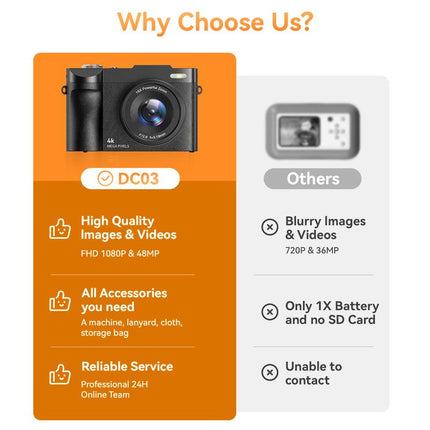 4K Digital Camera for Photography Autofocus, 50MP Vlogging Camera for Youtube with 32GB Card and 180° Flip Screen, 16X Zoom and 1500Mah Rechargeable Battery, Shoot Camera for Teens & Beginners (Black)