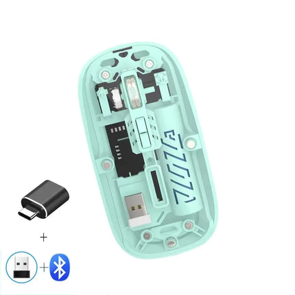 Transparent Wireless Mouse Dual Mode 2.4G Bluetooth-Compatible Rechargeable Mouse Noiseless Cordless Computer Mice for PC Laptop