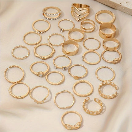 30 PCS Gold Tone Statement Ring Set