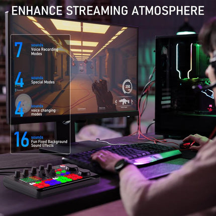 Facmogu F998 Live Sound Card Audio Mixer, Podcast Audio Interface with DJ Mixer Effects, Voice Changer with Sound Effects for Live Streaming, Recording, and Gaming，Live Streaming Microphone Audio Bundle