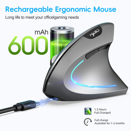 Hot Choice  Ergonomic Optical Mouse ABS 2400DPI Adjustable Rechargeable 600Ma Vertical Mouse for Office and Mac