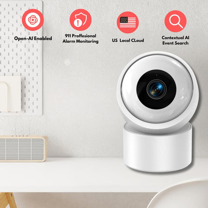 Smart Home Security Camera with Emotion Tracking & Color Night Vision - 2K Full HD, Two-Way Talk, 2.4Ghz/5Ghz Wi-Fi,360° Pan/Tilt, Baby/Pet Monitor, Plug-In, Wi-Fi App Control Grey
