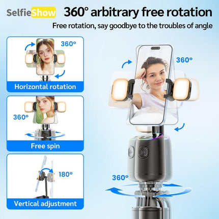 Selfieshow AI Intelligent 360° Tracking Gimbal, 1 Count USB Rechargeable Selfie Stick with Mount, Selfie Accessories for Phone, Camera, Vlog, Live Streaming