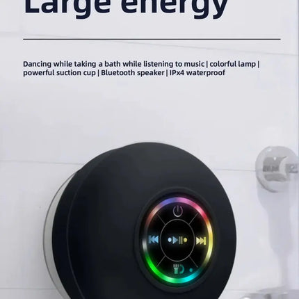 Portable Waterproof Bluetooth Shower Speaker with Suction Cup and LED Lights 3D Surround Stereo Subwoofer