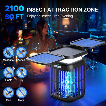 Solar Bug Zapper Outdoor & Indoor, Cordless Mosquito Zapper Rechargeable Waterproof Flyzapper for Camping, Home, Patio, Backyard, Kitchen Portable Multifunction