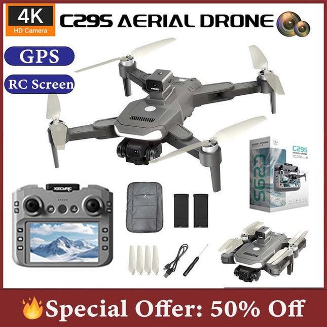 Drone with 4K Dual Camera, C29 Drone for Adults, Beginner Drone with 4.5Inch Remote Control Screen, Altitude Hold, One-Key Take Off/Landing, Christmas Toys Gifts for Teen Boys Girls, Remote Control Flying Toys