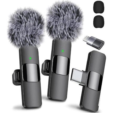 2 Pcs Wireless Lavalier Microphones for Iphone, Android, Ipad - Mini Wireless Clip-On Microphones Crystal Clear Sound Quality for Recording, Live Streaming,Vlog Microfono Minimic Usb C Interface Smartphone