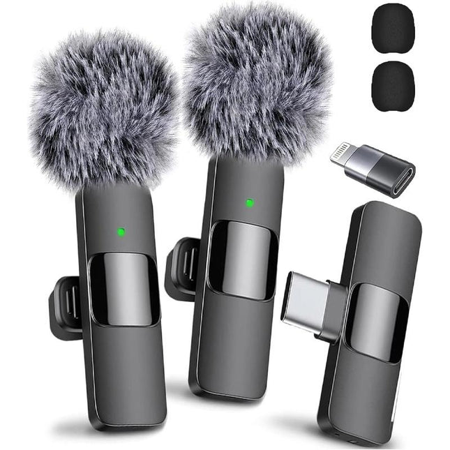 2 Pcs Wireless Lavalier Microphones for Iphone, Android, Ipad - Mini Wireless Clip-On Microphones Crystal Clear Sound Quality for Recording, Live Streaming,Vlog Microfono Minimic Usb C Interface Smartphone