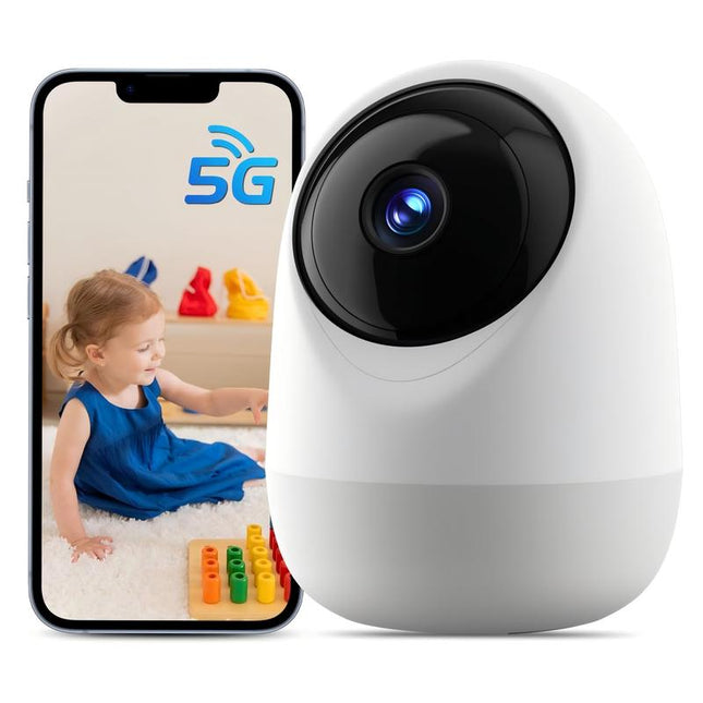 2K 360°Pan-Tilt Indoor Security Camera with 5/2.4Ghz Wifi, Motion/Sound Detection & Auto Tracking for Home, Pet, Baby Monitoring, 2-Way Audio, Night Vision, Siren Phone App Camara Con Wifi Camera Son Deck