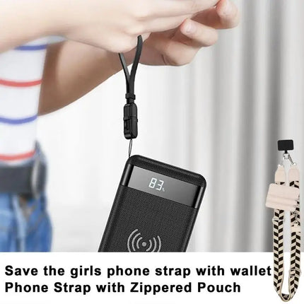 Phone Strap with Zippered Pouch for Women, Adjustable Cellphone Lanyard Crossbody with Wallet ,Clip and Go Strap for Phone