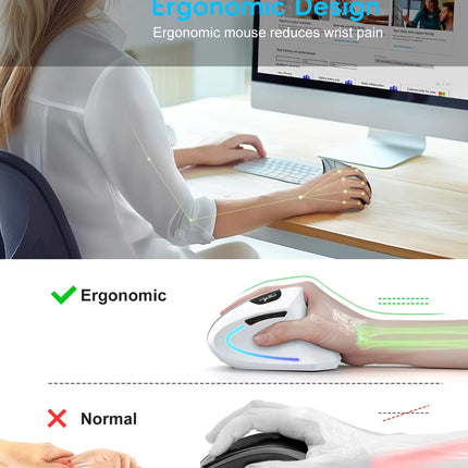 Hot Choice  Ergonomic Optical Mouse ABS 2400DPI Adjustable Rechargeable 600Ma Vertical Mouse for Office and Mac