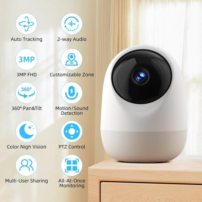2K 360°Pan-Tilt Indoor Security Camera with 5/2.4Ghz Wifi, Motion/Sound Detection & Auto Tracking for Home, Pet, Baby Monitoring, 2-Way Audio, Night Vision, Siren Phone App Camara Con Wifi Camera Son Deck