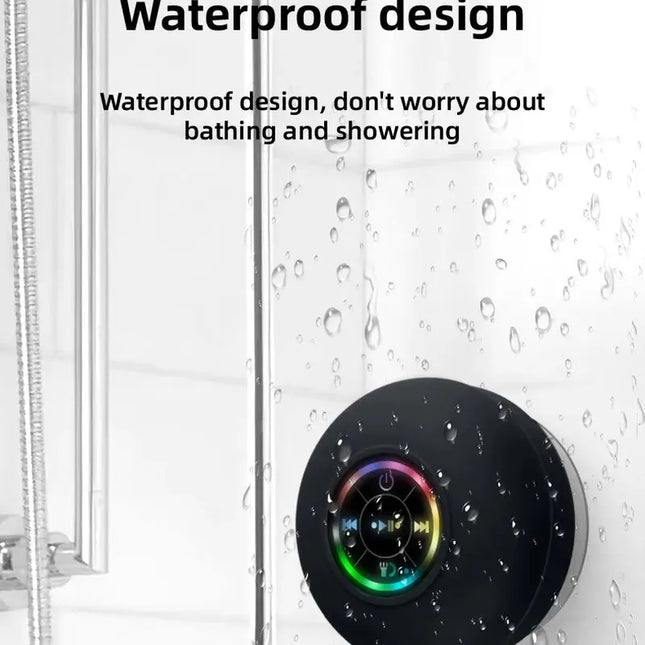 Portable Waterproof Bluetooth Shower Speaker with Suction Cup and LED Lights 3D Surround Stereo Subwoofer