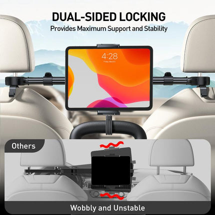 Tryone Car Headrest Tablet Holder - [3 in 1 Extension Arm] Rear Seat Adjustable Tablet Car Holder, Essential for Kids Road Trip, Suitable for 4.7-12.9 Inch Devices Such as Ipad Pro, Air, Mini, Galaxy, Fire, Black