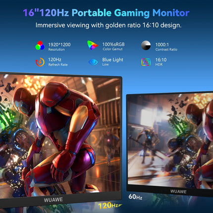16-Inch 120Hz Portable Gaming Monitor – 1920x1200p Aluminum Display with Stand for Phone, Laptop, Xbox, and Mac