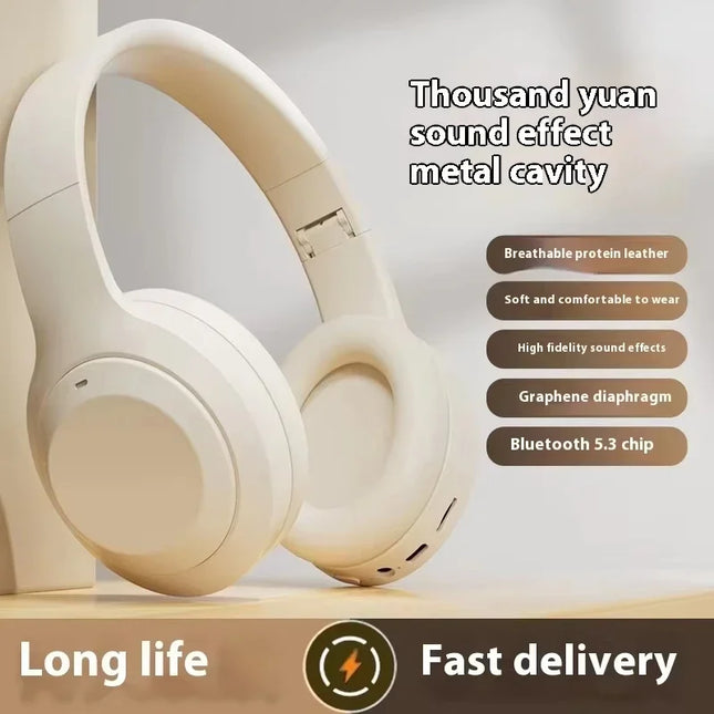 Wireless Bluetooth 5.3 Headset – Foldable Hi-Fi Stereo with Mic & Noise Cancelling for Gaming & Music