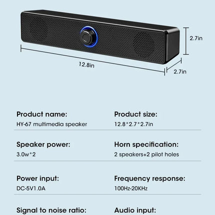 PC Soundbar Wired and Wireless Bluetooth Speaker USB Powered Soundbar for TV Pc Laptop Gaming Home Theater Surround Audio System