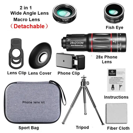 Telephoto Lens 28X HD Camera Phone Lens Telescope Zoom Macro Lens for Iphone Samsung Smartphone Fish Eye Lente Para Celular