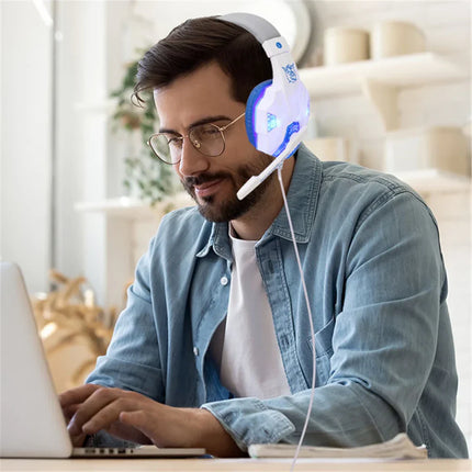 LED Light Wired Gaming Headphones With Microphone Noise-cancelling Gamer Headset for PC Computer Laptop PS4 PS5 Xbox