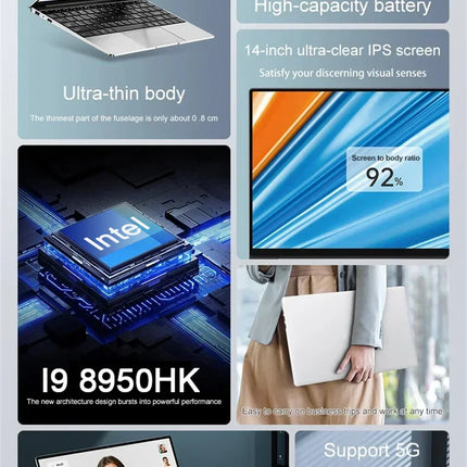 2025 Gaming Laptop Computer Windows 11 Pro 14.1" Intel CORE i9 8950HK 16GB DDR4 1TB 2TB SSD 1920*1080 Office Gaming PC notebook