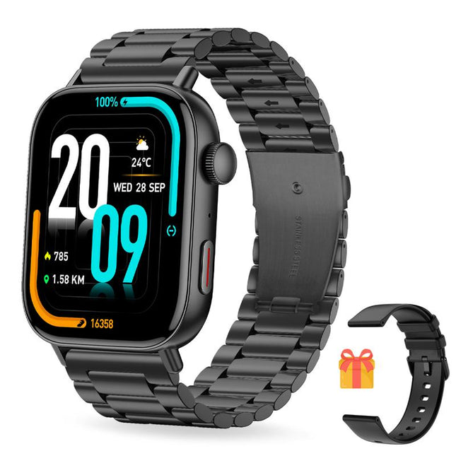 COLMI C8 Max Smart Watch 1 ATM Waterproof Wireless Charging&Calling 1.93 Inches 100+Sports Modes Wearable Smartphone Black Steel Wristwatch
