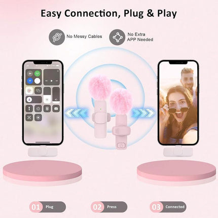 2 Pcs Wireless Lavalier Microphones for Iphone, Android, Ipad - Mini Wireless Clip-On Microphones Crystal Clear Sound Quality for Recording, Live Streaming,Vlog Microfono Minimic Usb C Interface Smartphone