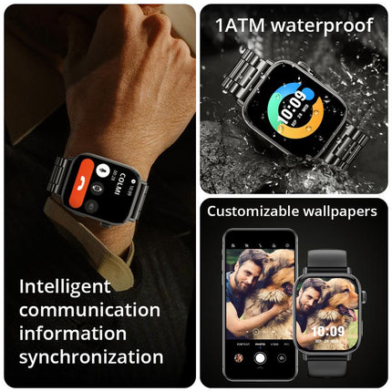 COLMI C8 Max Smart Watch 1 ATM Waterproof Wireless Charging&Calling 1.93 Inches 100+Sports Modes Wearable Smartphone Black Steel Wristwatch
