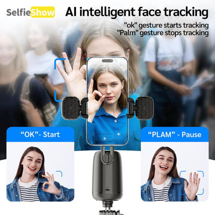 Selfieshow AI Intelligent 360° Tracking Gimbal, 1 Count USB Rechargeable Selfie Stick with Mount, Selfie Accessories for Phone, Camera, Vlog, Live Streaming