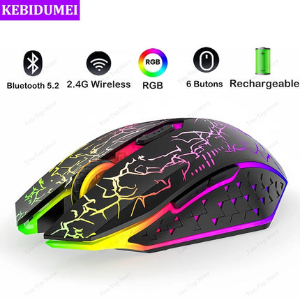 Bluetooth 5.2 Mouse RGB 2.4G Wireless Mouse Dual - Mode Gaming Mouse 6 Buttons Silent Mouse For MacBook Tablet Laptops Computer - AIcomStore
