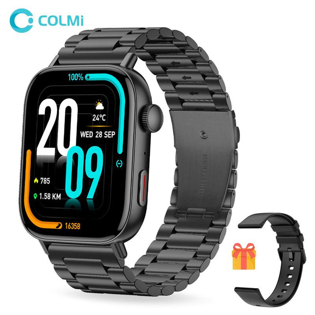 COLMI C8 Max Smart Watch 1 ATM Waterproof Wireless Charging&Calling 1.93 Inches 100+Sports Modes Wearable Smartphone Black Steel Wristwatch