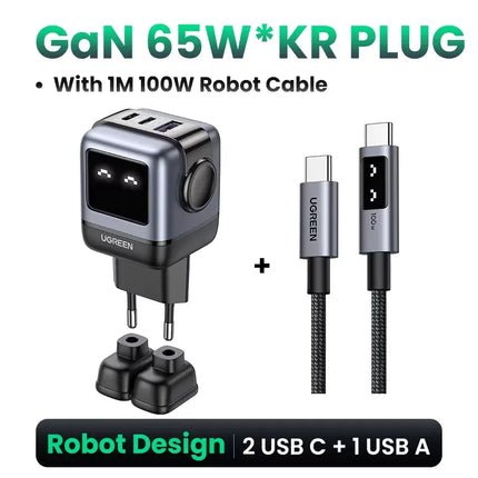 65W Gan Charger Uno Robot Design Quick Charge 4.0 3.0 PPS for Iphone 17 16 Pro Macbook Air Laptop Tablet PD Fast Charger
