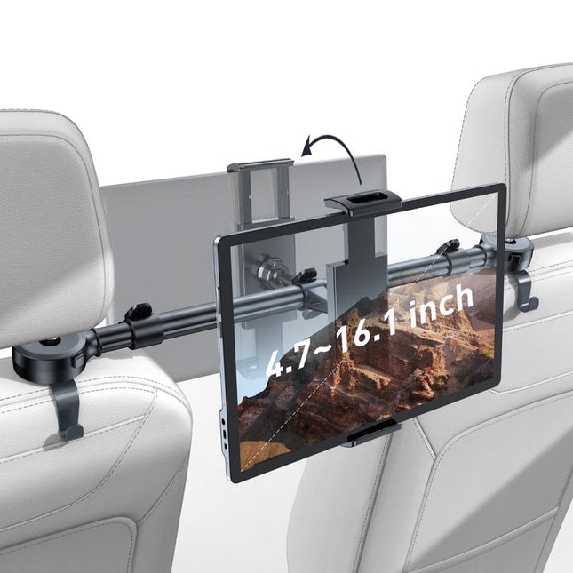 Tryone Car Headrest Tablet Holder - [3 in 1 Extension Arm] Rear Seat Adjustable Tablet Car Holder, Essential for Kids Road Trip, Suitable for 4.7-12.9 Inch Devices Such as Ipad Pro, Air, Mini, Galaxy, Fire, Black