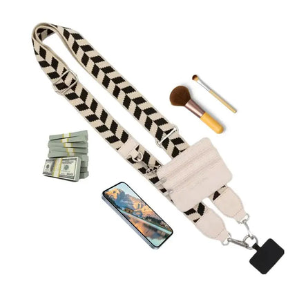 Phone Strap with Zippered Pouch for Women, Adjustable Cellphone Lanyard Crossbody with Wallet ,Clip and Go Strap for Phone