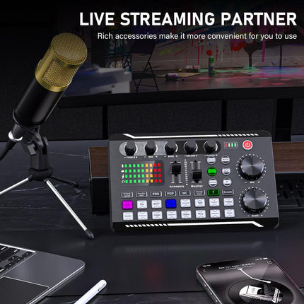 Facmogu F998 Live Sound Card Audio Mixer, Podcast Audio Interface with DJ Mixer Effects, Voice Changer with Sound Effects for Live Streaming, Recording, and Gaming，Live Streaming Microphone Audio Bundle