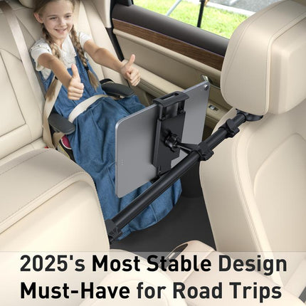 Tryone Car Headrest Tablet Holder - [3 in 1 Extension Arm] Rear Seat Adjustable Tablet Car Holder, Essential for Kids Road Trip, Suitable for 4.7-12.9 Inch Devices Such as Ipad Pro, Air, Mini, Galaxy, Fire, Black