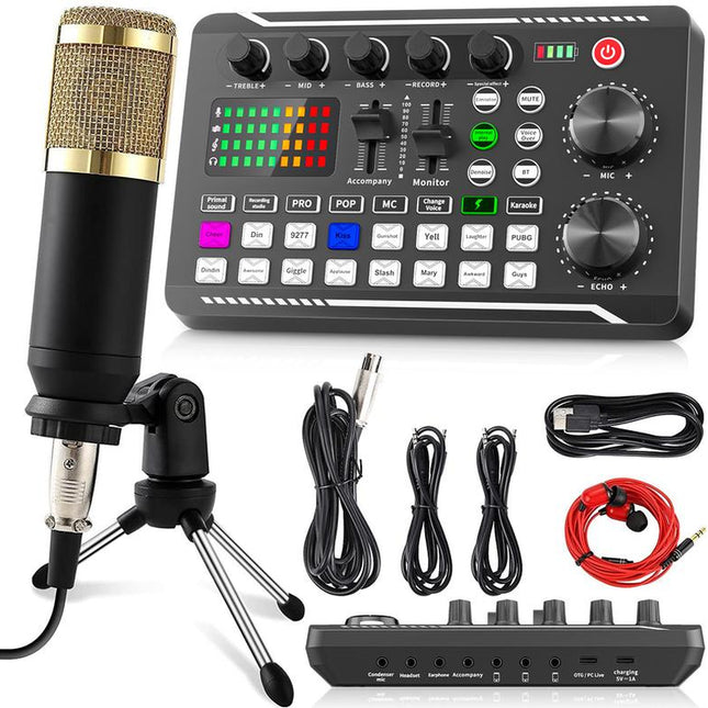 Facmogu F998 Live Sound Card Audio Mixer, Podcast Audio Interface with DJ Mixer Effects, Voice Changer with Sound Effects for Live Streaming, Recording, and Gaming，Live Streaming Microphone Audio Bundle