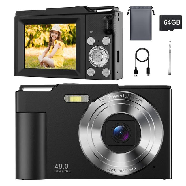 4K Digital Camera for Photography Autofocus, 50MP Vlogging Camera for Youtube with 32GB Card and 180° Flip Screen, 16X Zoom and 1500Mah Rechargeable Battery, Shoot Camera for Teens & Beginners (Black)