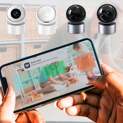 Smart Home Security Camera with Emotion Tracking & Color Night Vision - 2K Full HD, Two-Way Talk, 2.4Ghz/5Ghz Wi-Fi,360° Pan/Tilt, Baby/Pet Monitor, Plug-In, Wi-Fi App Control Grey