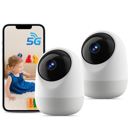 2K 360°Pan-Tilt Indoor Security Camera with 5/2.4Ghz Wifi, Motion/Sound Detection & Auto Tracking for Home, Pet, Baby Monitoring, 2-Way Audio, Night Vision, Siren Phone App Camara Con Wifi Camera Son Deck