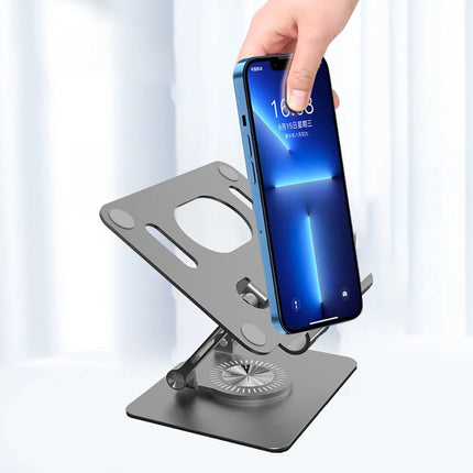 Foldable Mobile Phone Holder 360 Degree Rotating Hollowed Tablet Riser Anti Slip Tablet Holder Height Adjustable for 4.7 - 12 Inch - AIcomStore