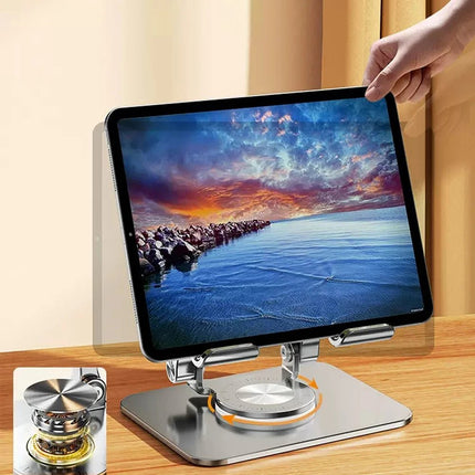 Foldable Mobile Phone Holder 360 Degree Rotating Hollowed Tablet Riser Anti Slip Tablet Holder Height Adjustable for 4.7 - 12 Inch - AIcomStore