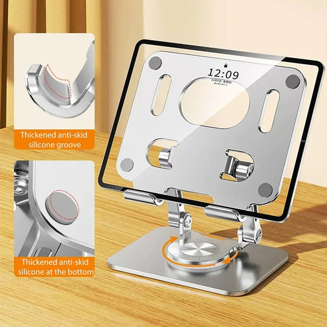 Foldable Mobile Phone Holder 360 Degree Rotating Hollowed Tablet Riser Anti Slip Tablet Holder Height Adjustable for 4.7 - 12 Inch - AIcomStore