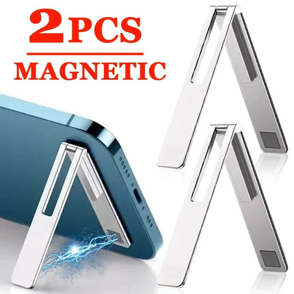 Invisible Ultra Thin Magnetic Mobile Phone Holder Stands Metal Alloy Foldable Cellphone Kickstand Desktop Tablet Bracket Support - AIcomStore