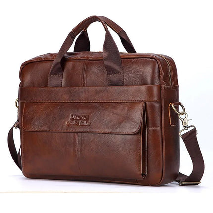 Men Genuine Leather Handbags Casual Leather Laptop Bags Male Business Travel Messenger Bags Men's Crossbody Shoulder Bag - AIcomStore