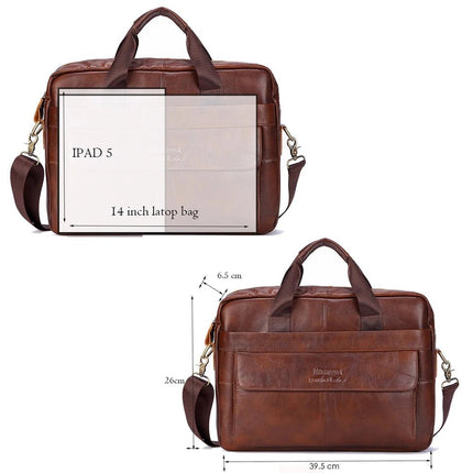 Men Genuine Leather Handbags Casual Leather Laptop Bags Male Business Travel Messenger Bags Men's Crossbody Shoulder Bag - AIcomStore